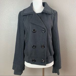 Ambiance Apparel charcoal gray wool blend short bomber pea coat jacket